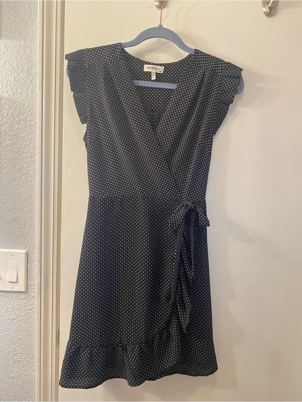 Monteau Black Polka Dot Wrap Dress